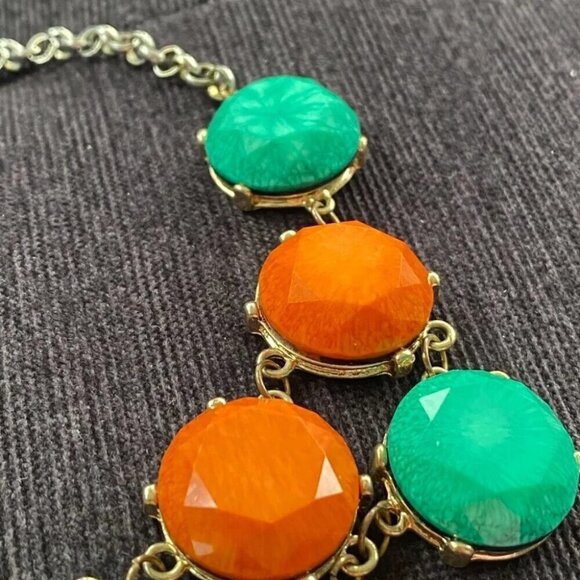 Bold Teal and Orange Statement Bib Necklace 20in Hexagonal Geometric Beads - Picture 6 of 12